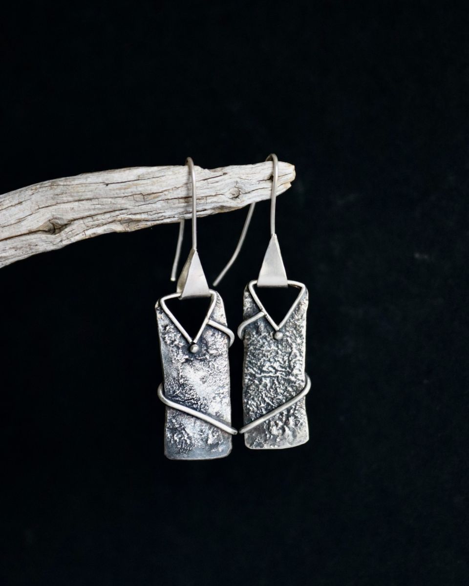 Boucles traverse, boucles d’oreilles en argent fait main par Maryjou — vue 2