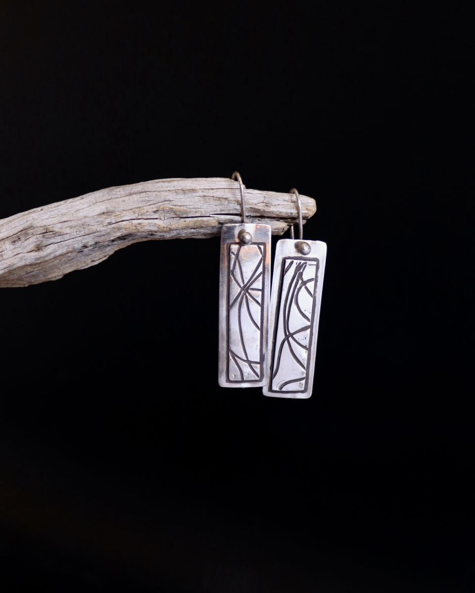 Boucles reversibles empreintes, boucles réversibles en argent fait main par Maryjou — vue 3