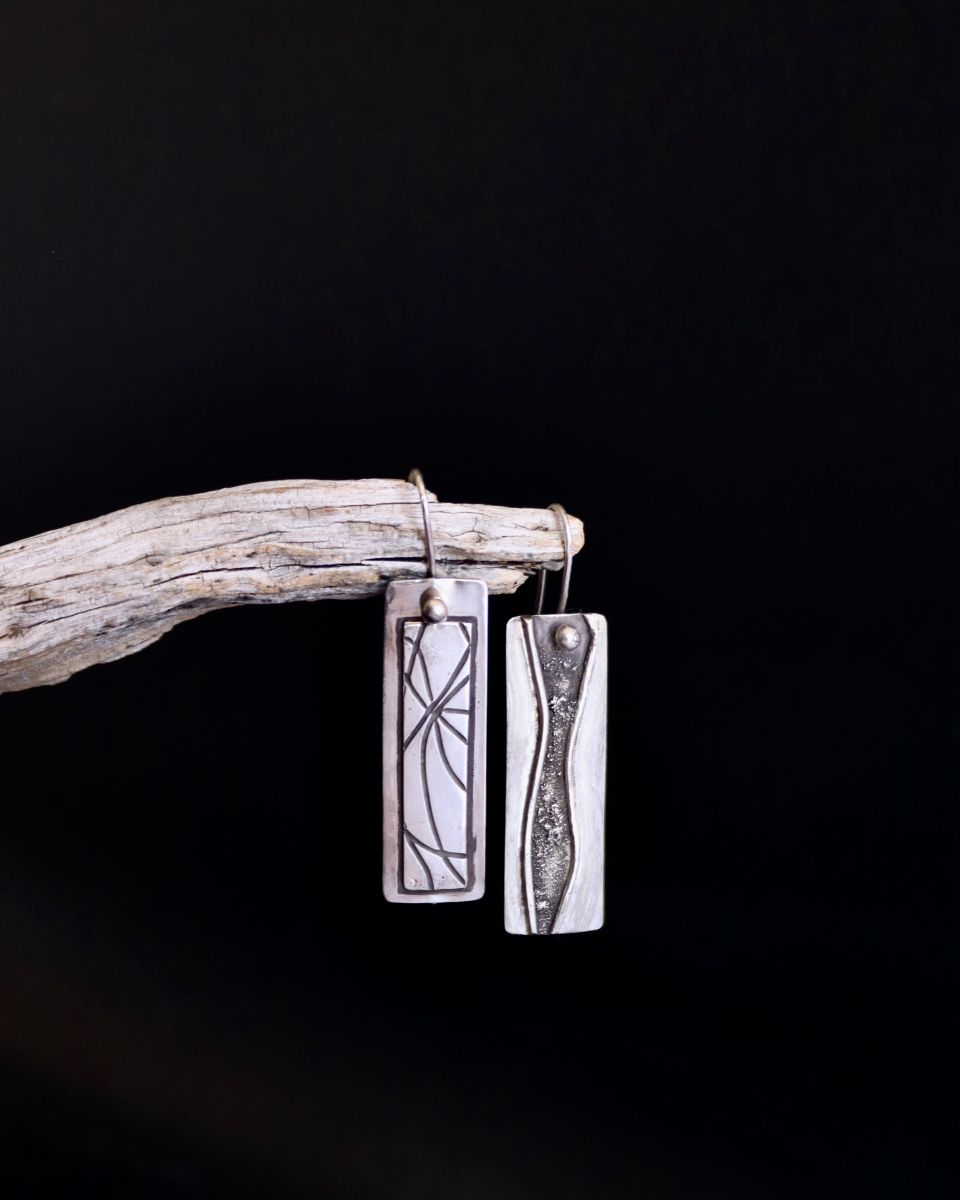 Boucles reversibles empreintes, boucles réversibles en argent fait main par Maryjou — vue 2