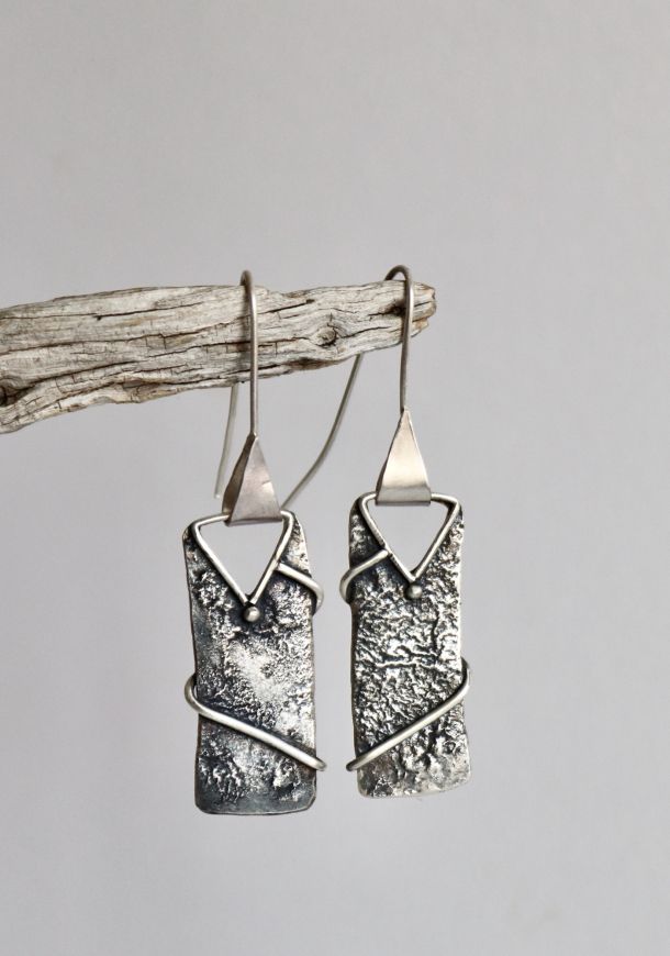 Boucles traverse, boucles d’oreilles en argent fait main par Maryjou