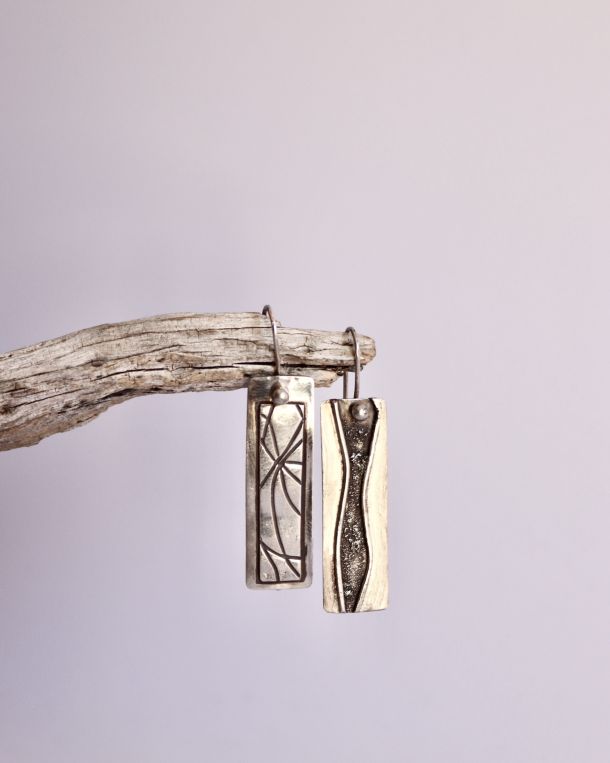 Boucles reversibles empreintes, boucles réversibles en argent fait main par Maryjou