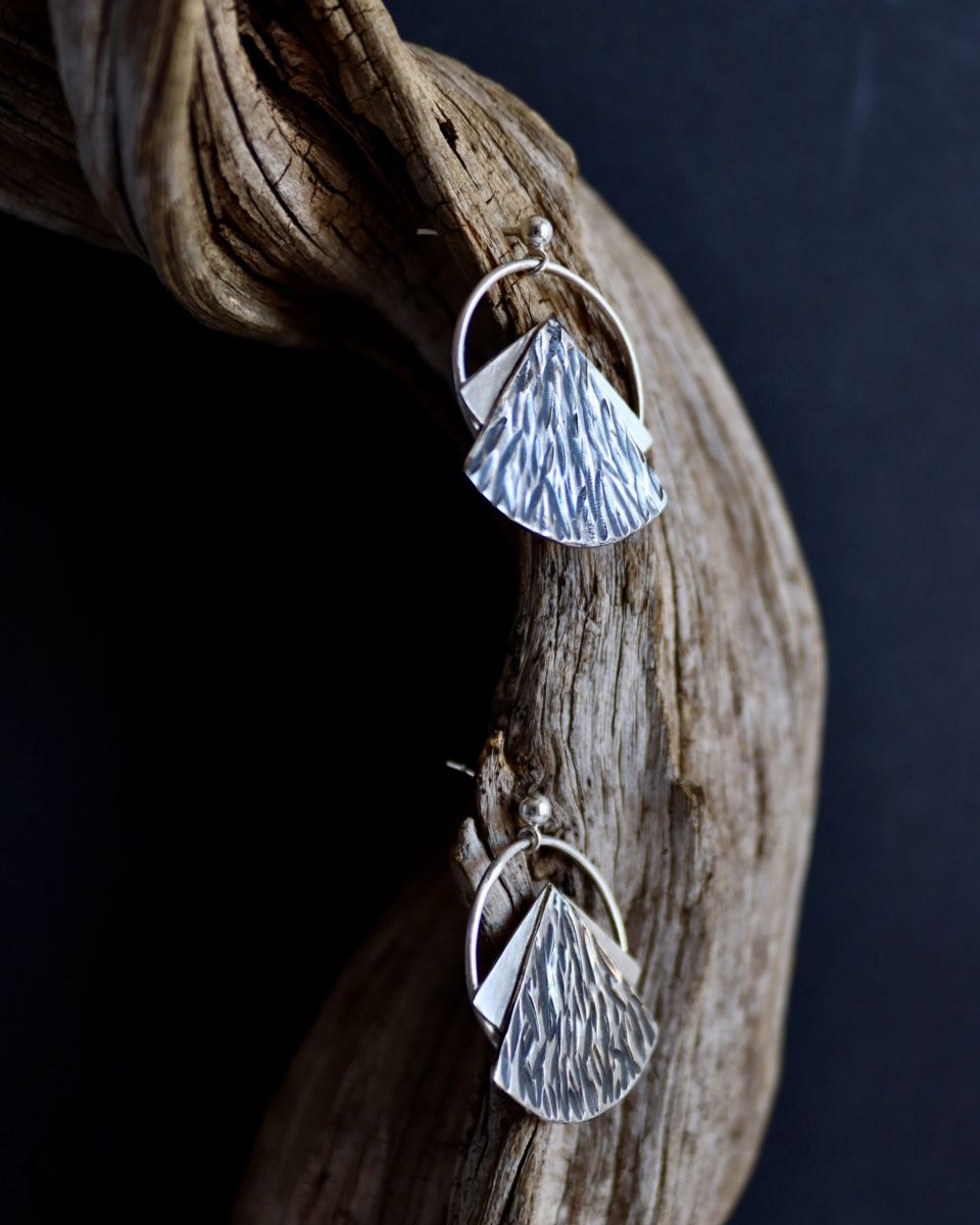 Boucles hybrides éventail, boucles d’oreilles en argent fait main par Maryjou — vue 2
