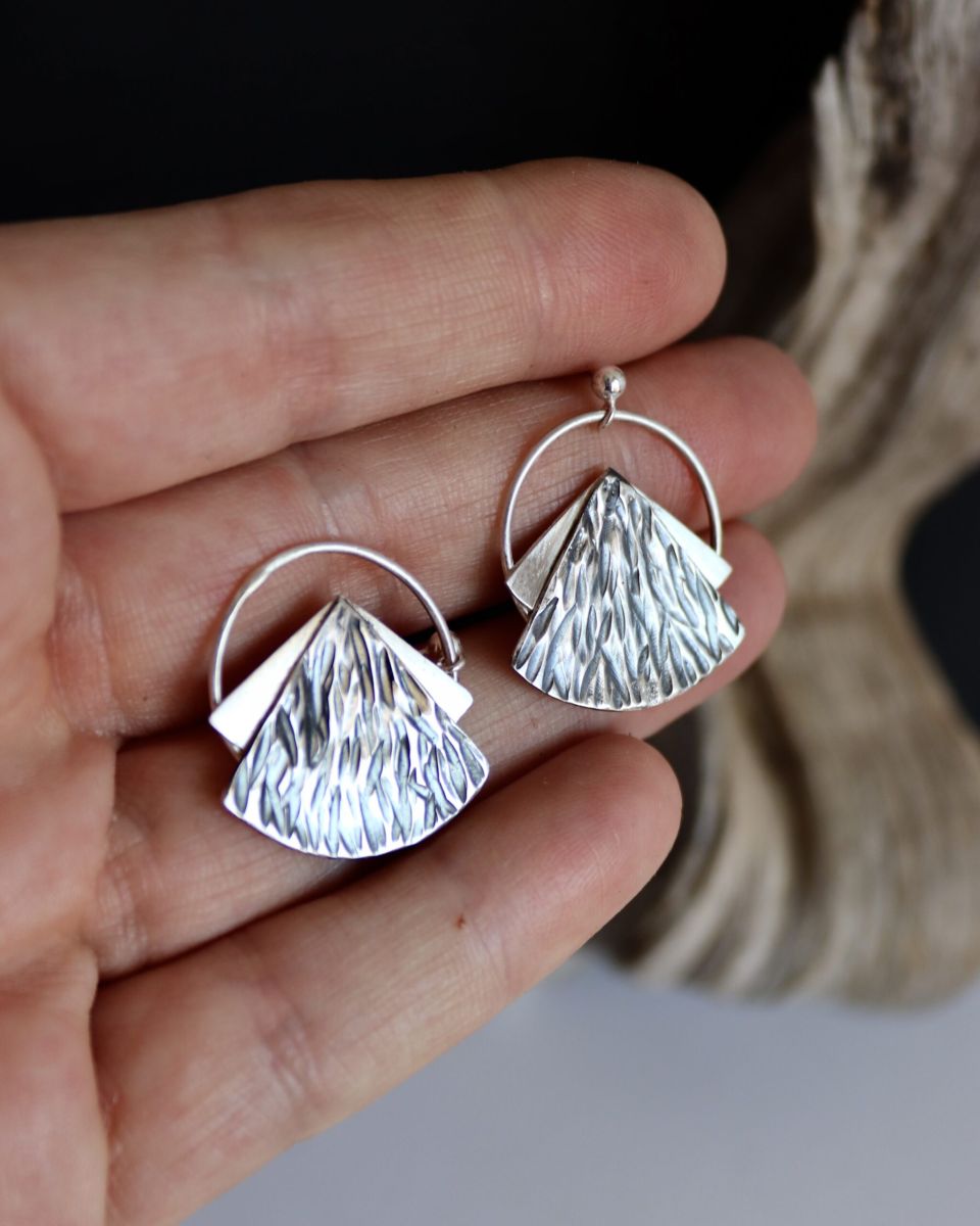 Boucles hybrides éventail 3 Boucles hybrides éventail, boucles d’oreilles en argent fait main par Maryjou — vue 3